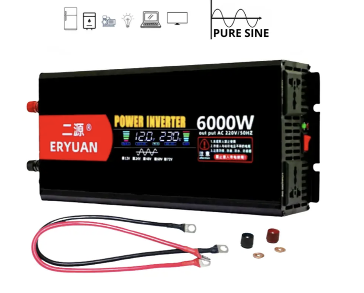 Преобразователь напряжения Eryone 12V → 220V 6000W чистая синусоида с LCD - Фото 2 Преобразователь напряжения Eryone 12V → 220V 6000W чистая синусоида с LCD - изображение 2