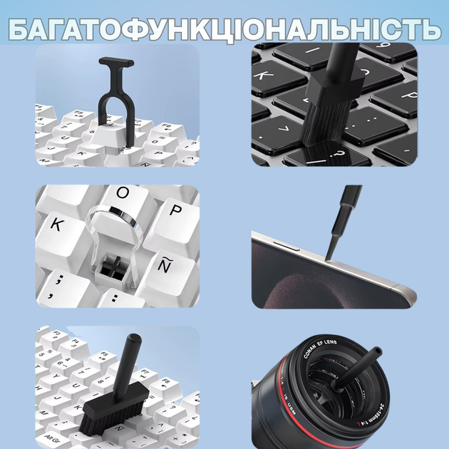 Набор для чистки гаджетов 22в1 с подставкой для клавиатуры черный (QS-22_black/artcol) - изображение 4