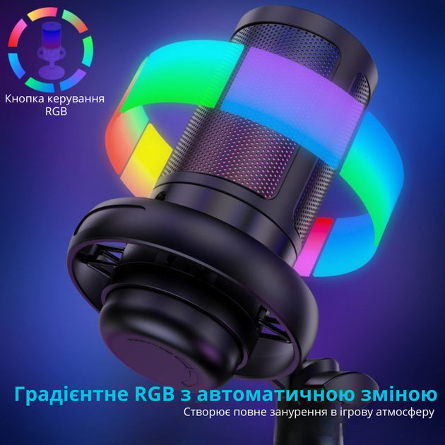 Игровой микрофон для стриминга настольный USB с шумоподавлением RGB подсветкой кардиоида для ПК ноутбука ME6S JDT-0849616 - изображение 3