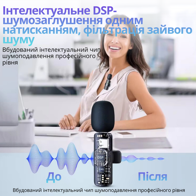 Беспроводной петличный микрофон ONELEADER K15 с шумоподавлением разъема 3в1 Type C 3.5 mm Lightning JDT-0849633 - изображение 3