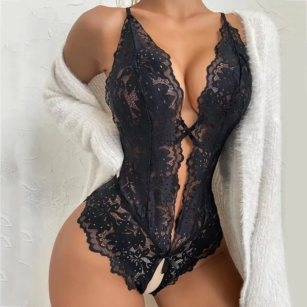 Кружевной боди из спандекса украшен кружевом L-XL черный (38/28) - изображение 2