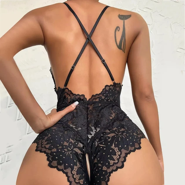 Кружевной боди из спандекса украшен кружевом L-XL черный (38/28) - изображение 3
