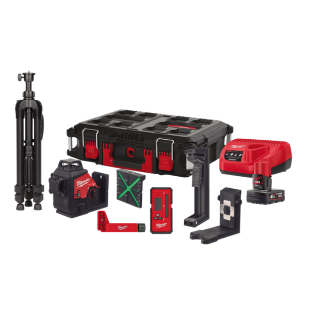 Нивелир лазерный 3D аккумуляторный MILWAUKEE, M12 3PLKIT-401P (360 градусов, зеленый луч) (замена на 4933499379) - изображение 2