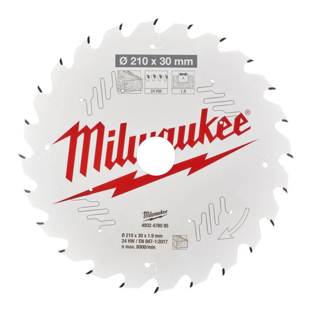 Диск пильный по дереву PFTE MILWAUKEE, диаметр 210х30х1,9 мм, 24 зуб. - Фото 2 Диск пильный по дереву PFTE MILWAUKEE, диаметр 210х30х1,9 мм, 24 зуб. - изображение 2