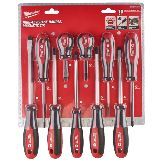 Набор отверток магнитных с трехгранной рукояткой MILWAUKEE, (PZ1/PZ2/PH1/ PH2/ SL3/SL5,5/ SL6,5/ SL6,5/SL8) (10шт) (4932471808) - Фото 2 Набор отверток магнитных с трехгранной рукояткой MILWAUKEE, (PZ1/PZ2/PH1/ PH2/ SL3/SL5,5/ SL6,5/ SL6,5/SL8) (10шт) (4932471808) - изображение 2