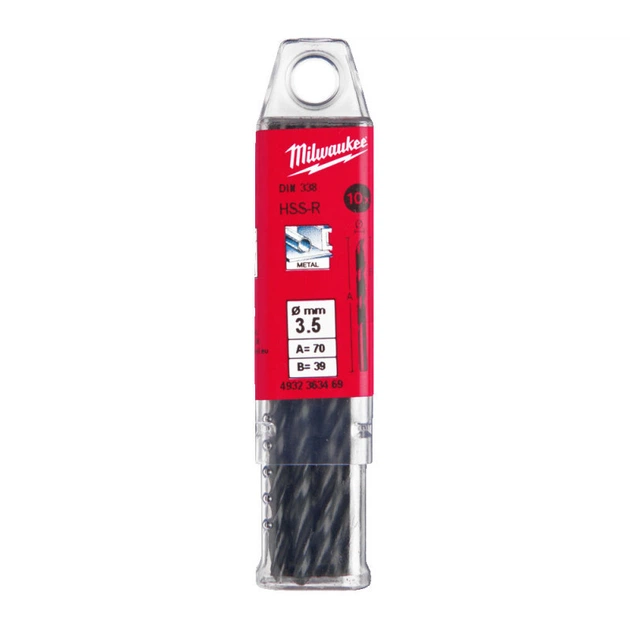 Сверло по металлу HSS-R MILWAUKEE DIN338, диаметр 3,5х70х39мм, (10шт), пластиковая коробка - Фото 1 Сверло по металлу HSS-R MILWAUKEE DIN338, диаметр 3,5х70х39мм, (10шт), пластиковая коробка - изображение 1
