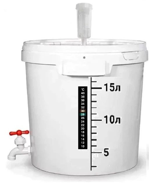 Бродильна ємність Plastico 20 л повний комплект з гідрозатвором і краном, Тихий - Фото 3 Бродильна ємність Plastico 20 л повний комплект з гідрозатвором і краном, Тихий - зображення 3