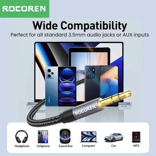 Аудио кабель AUX Rocoren 3.5mm Male - 3.5mm Male 2m Dark Grey (45065) - изображение 3