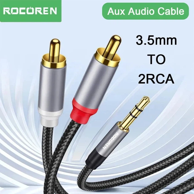 Аудио кабель AUX Rocoren 3.5mm Male - 2xRCA 1m Dark Grey (43768) - изображение 5