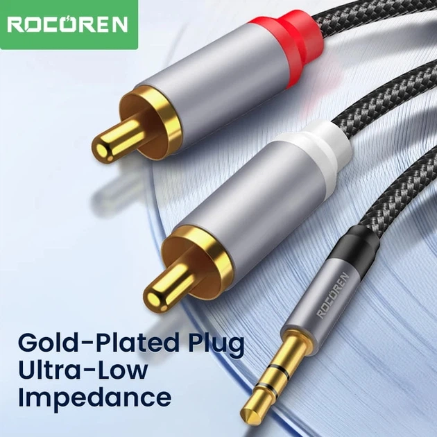 Аудио кабель AUX Rocoren 3.5mm Male - 2xRCA 1m Dark Grey (43768) - изображение 6