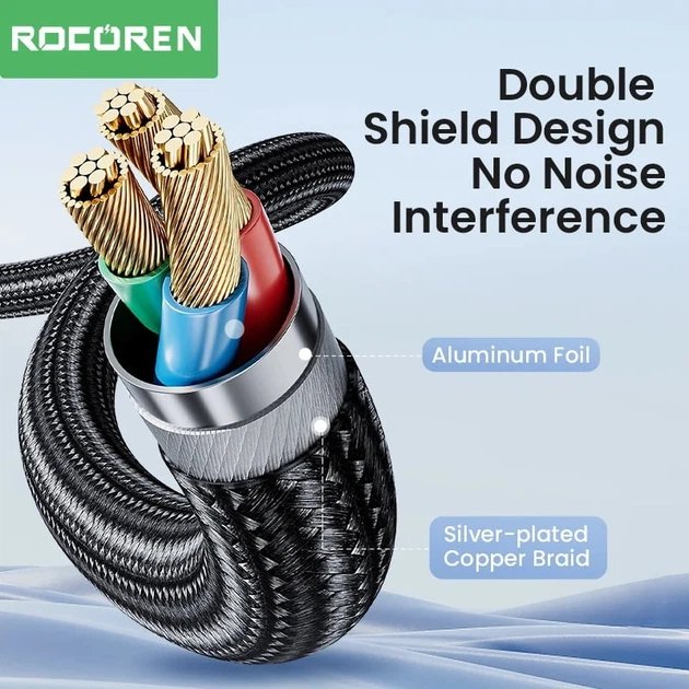 Аудио кабель AUX Rocoren 3.5mm Male - 2xRCA 1m Dark Grey (43768) - изображение 9