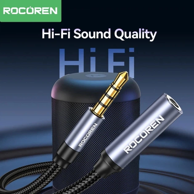 Аудио кабель удлинитель AUX Rocoren Stereo+Mic (3.5mm Male - 3.5mm Female) 1m Black (43772) - изображение 4