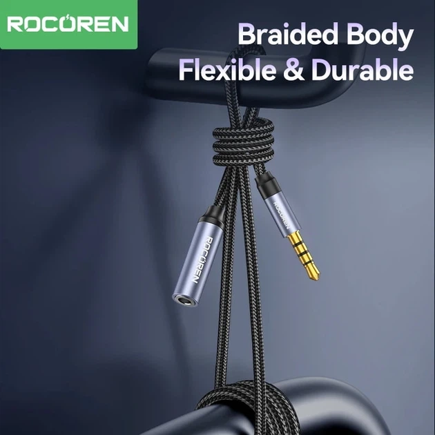 Аудио кабель удлинитель AUX Rocoren Stereo+Mic (3.5mm Male - 3.5mm Female) 1m Black (43772) - изображение 5