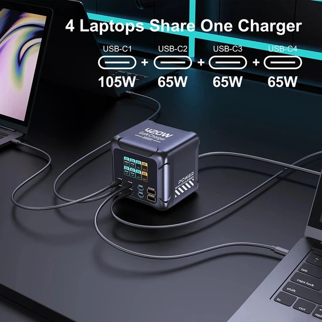 Настольное зарядное устройcтво BIKKON BK-126D 420Wmax GAN SmartDisplay (PPS PD3.1 QC4.0) 6C+2A Grey (44234) - изображение 7