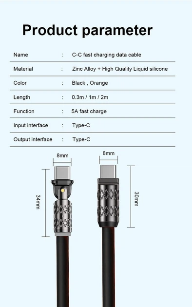 Інтерфейсний кабель поворотний USLION 100W LED Indicator (20V 5A) Zinc Alloy TypeC-TypeC 0.3m Black (44258) - Фото 2 Інтерфейсний кабель поворотний USLION 100W LED Indicator (20V 5A) Zinc Alloy TypeC-TypeC 0.3m Black (44258) - зображення 2