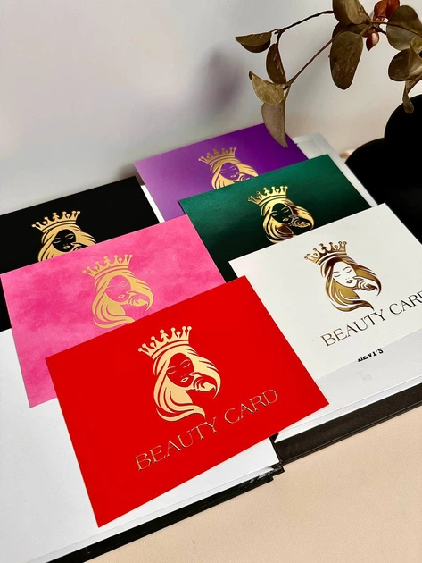 Набор 6 шт, разные цвета - подарочные сертификаты с 3D золотом "Beauty Card" - Фото 7 Набор 6 шт, разные цвета - подарочные сертификаты с 3D золотом "Beauty Card" - изображение 7