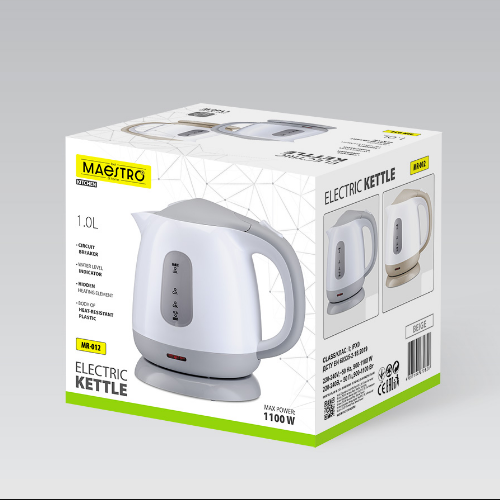 Електрочайник 1л 900-1100W пластик (диск) MR-012-GREY Maestro - зображення 2