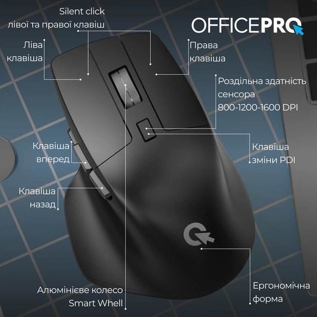 Мышь OfficePro M395B Silent Click Ergonomic Wireless Black - изображение 4