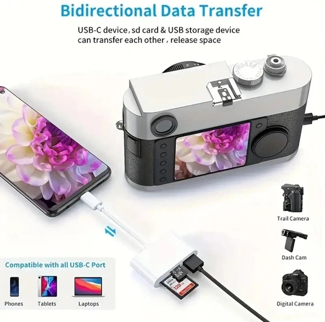Переходник 3 в 1 с Type-C на USB 3.0 + SD/TF Адаптер для USB-C на флешку и SD TF картридер (485700) - изображение 11