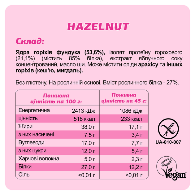 Протеиновый батончик FIZI Фундук 45 г 10 шт (2514020299) - изображение 2