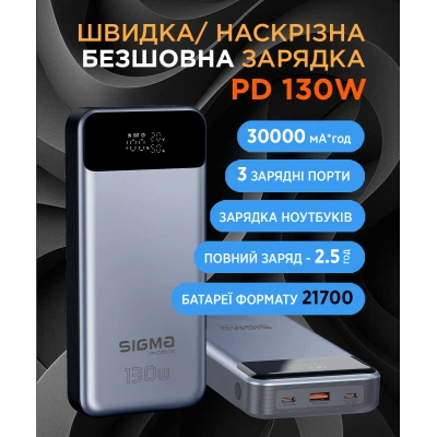 Батарея универсальная Sigma X-power SI30A7QLX 30000mAh, PD/130W, LED, cable 100w, silver (4827798479117) - изображение 9