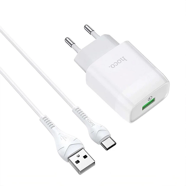 Сетевое зарядное устройство Hoco C72Q (USB/QC3.0)+ USB кабель Type-C- белый - Фото 3 Сетевое зарядное устройство Hoco C72Q (USB/QC3.0)+ USB кабель Type-C- белый - изображение 3