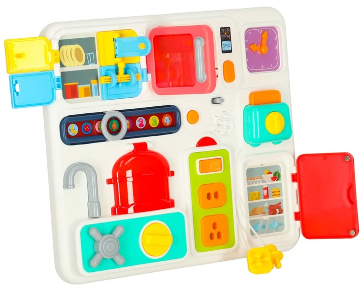 Сенсорна маніпуляційна дошка Ikonka Монтессорі Кухня Годинник Світло Звук (KX3202) (5903039765306) - зображення 4