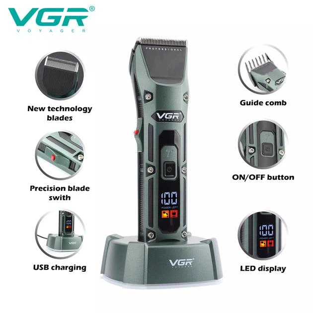 Аккумуляторная машинка для стрижки волос VGR V-696 беспроводная триммер для бороды - изображение 3
