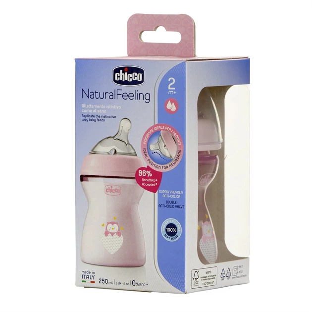 Пляшечка пластик Chicco Natural Feeling NEW, 250 мл, 2м+, Рожевий - Фото 8 Пляшечка пластик Chicco Natural Feeling NEW, 250 мл, 2м+, Рожевий - зображення 8