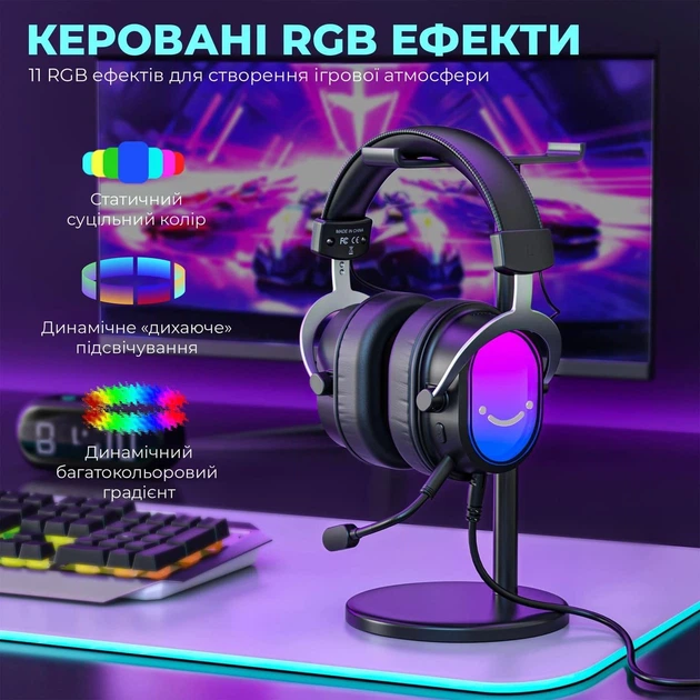 Ігрова гарнітура Fifine H16 7.1 RGB Black (H16) - Фото 12 Ігрова гарнітура Fifine H16 7.1 RGB Black (H16) - зображення 12