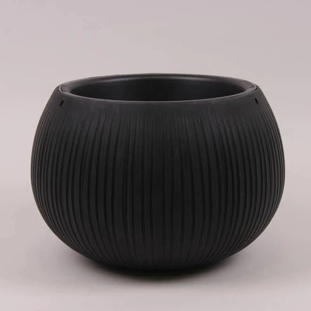 Горшок пластмассовый с вкладом Beton Bowl черный бетон 15 см. (91031) - Фото 1 Горшок пластмассовый с вкладом Beton Bowl черный бетон 15 см. (91031) - изображение 1