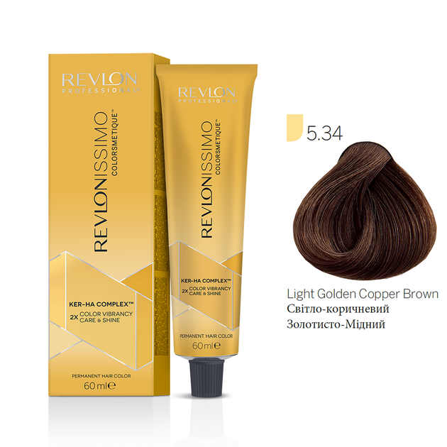 Краска для волос 5.34 Светло-коричневый золотисто-медный Revlon Professional Revlonissimo Colorsmetique 60 мл - Фото 1 Краска для волос 5.34 Светло-коричневый золотисто-медный Revlon Professional Revlonissimo Colorsmetique 60 мл - изображение 1