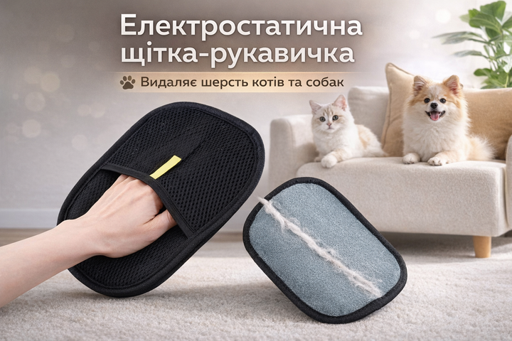 Електростатична щітка-рукавичка для прибирання шерсті тварин, багаторазова рукавичка для чистки одягу та меблів, щітка антишерсть для котів і собак, рукавиця для видалення пилу, вовни, волосся і ворсу - Фото 1 Електростатична щітка-рукавичка для прибирання шерсті тварин, багаторазова рукавичка для чистки одягу та меблів, щітка антишерсть для котів і собак, рукавиця для видалення пилу, вовни, волосся і ворсу - зображення 1
