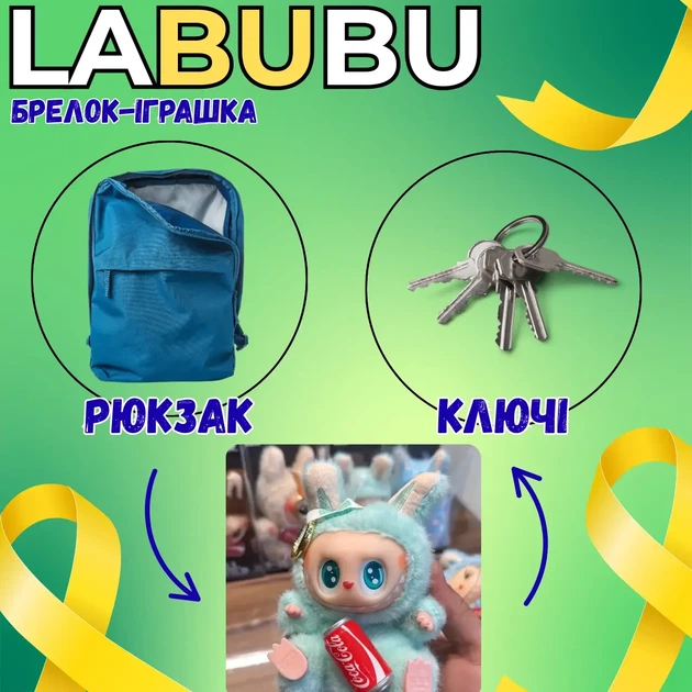 Мягкая игрушка Labubu Pop Mart The Monsters — плюшевый брелок на рюкзак, сумку или ключи - изображение 3