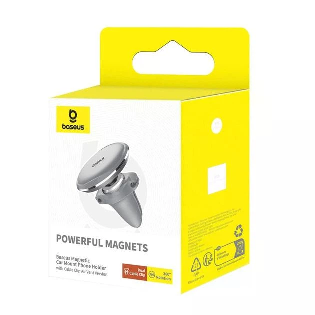 Магнітний автотримач Baseus Magnetic Car Mount with Cable Clip (Air Vent Version). Silver - изображение 5