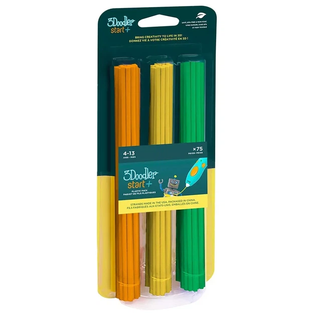Стержни для 3D-ручки 3Doodler Start Микс 75 шт: оранжевый, желтый, зеленый (3DS-ECO-MIX2-75) - изображение 2