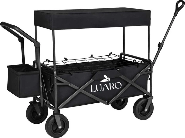 Wózek turystyczny KIK LUARO składany plażowy z daszkiem i siatką Czarny (5903039770898) - obraz 2