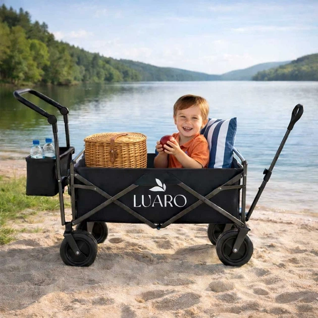 Wózek turystyczny KIK LUARO składany plażowy z daszkiem i siatką Czarny (5903039770898) - obraz 10