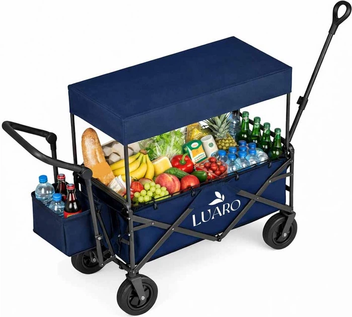 Wózek turystyczny KIK LUARO składany plażowy z daszkiem i siatką Granatowy (5903039770881) - obraz 3