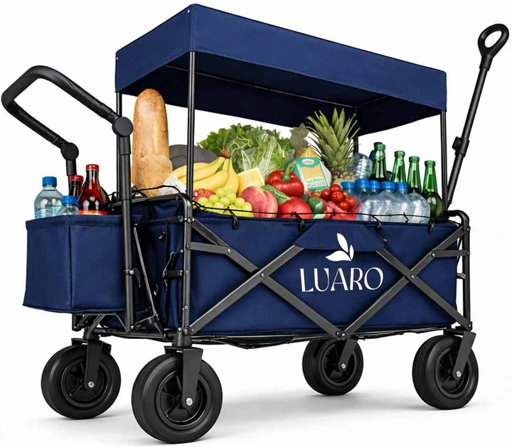 Wózek turystyczny KIK LUARO składany plażowy z daszkiem i siatką Granatowy (5903039770881) - obraz 4