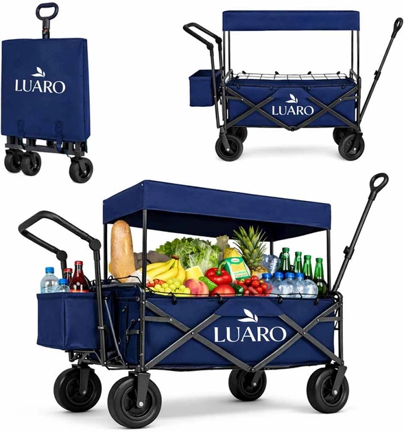 Wózek turystyczny KIK LUARO składany plażowy z daszkiem i siatką Granatowy (5903039770881) - obraz 6