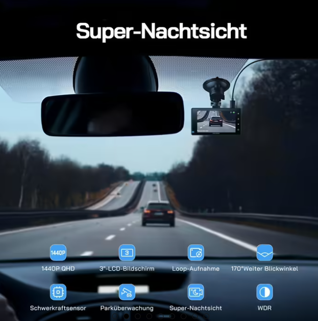 WOLFANG Dashcam 2.5K + 1080P Автомобильная камера, видеорегистратор с ночным видением, 170° угол обзора, WDR, парковочный режим - Фото 5 WOLFANG Dashcam 2.5K + 1080P Автомобильная камера, видеорегистратор с ночным видением, 170° угол обзора, WDR, парковочный режим - изображение 5