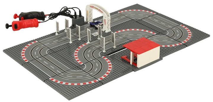 Tor samochodowy Ikonka wyscigowy policyjny elektryczny 2 auta autka kontrolery zakrety klocki konstrukcyjne GD-02 (KX3490_1) (5903039754614) - obraz 2