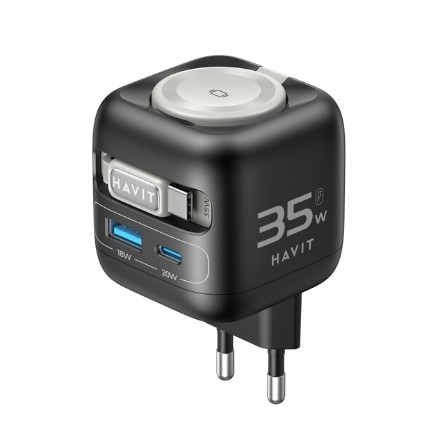 Зарядний пристрій HAVIT UC250 GaN 35W USB-A+USB-C +Кабель USB-C +Watch Charger - изображение 2