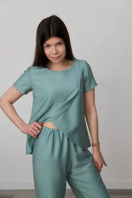 Костюм жіночий Estilo повсякдений-casual льон жатка морська хвиля 02-103 48р - Фото 3 Костюм жіночий Estilo повсякдений-casual льон жатка морська хвиля 02-103 48р - изображение 3
