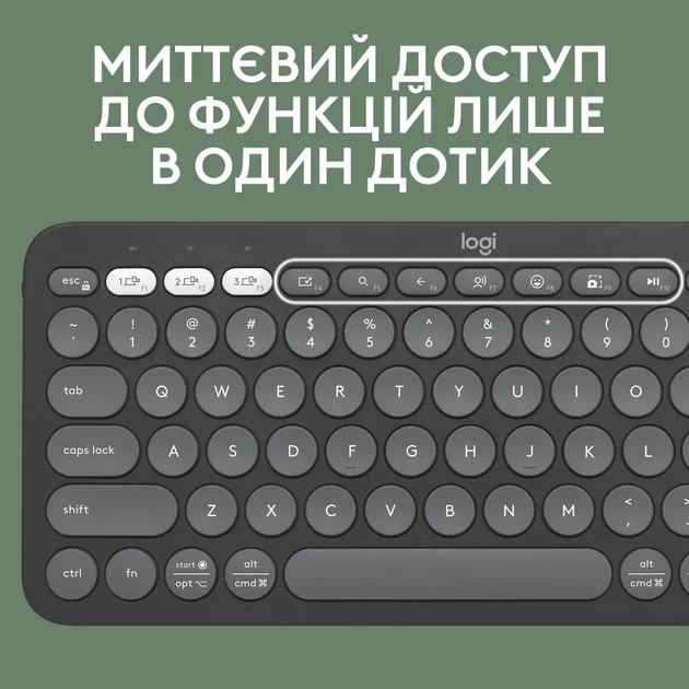 Клавіатура Logitech K380s Pebble Keys 2 Tonal Graphite (6915629) - Фото 3 Клавіатура Logitech K380s Pebble Keys 2 Tonal Graphite (6915629) - зображення 3