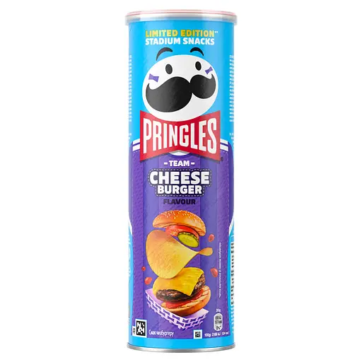 Чипси Pringles Cheese Burger зі смаком чізбургера 165 г - Фото 1 Чипси Pringles Cheese Burger зі смаком чізбургера 165 г - зображення 1
