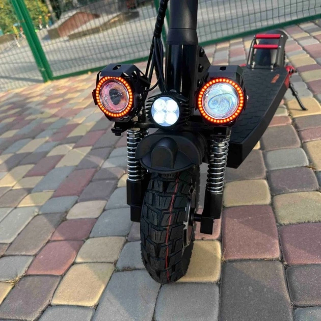 Электросамокат KUGOO M4 Max+ Plus NFC Key 2000W (Dual Motor) 23Ah с сиденьем, полный привод, складной, до 60–65 км/ч, запас хода до 70 км, 10" колёса, амортизация, дисковые тормоза, LED подсветка, LCD дисплей, NFC ключ чорный - изображение 6