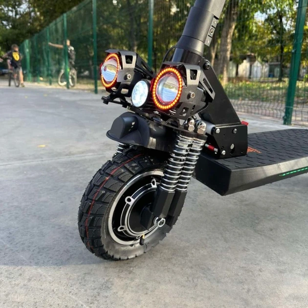Электросамокат KUGOO M4 Max+ Plus NFC Key 2000W (Dual Motor) 23Ah с сиденьем, полный привод, складной, до 60–65 км/ч, запас хода до 70 км, 10" колёса, амортизация, дисковые тормоза, LED подсветка, LCD дисплей, NFC ключ чорный - изображение 8