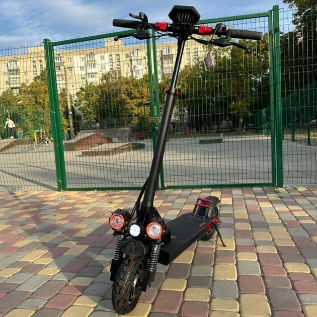 Электросамокат KUGOO M4 Max+ Plus NFC Key 2000W (Dual Motor) 23Ah с сиденьем, полный привод, складной, до 60–65 км/ч, запас хода до 70 км, 10" колёса, амортизация, дисковые тормоза, LED подсветка, LCD дисплей, NFC ключ чорный - изображение 10